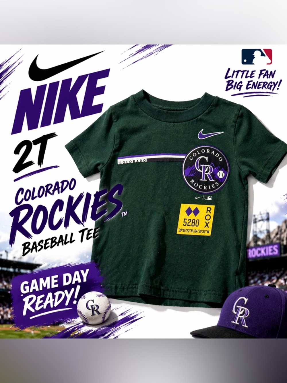 Nike Colorado Rockies Toddler Shirt 2T MLB Baseball Tee Green Nike Swoosh